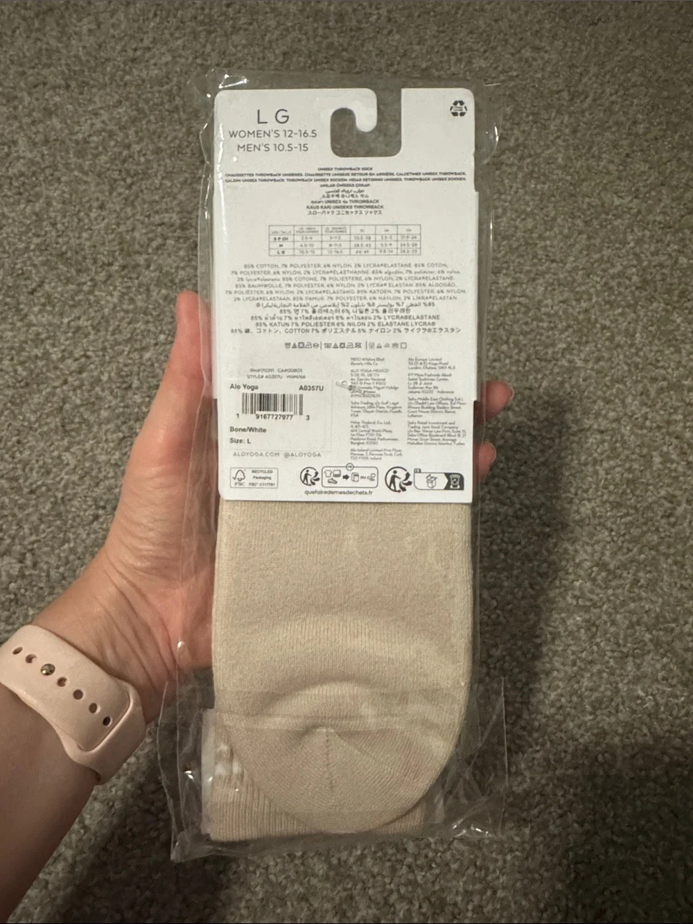 ALO Yoga Bone/White Unisex Throwback Athletic Sock